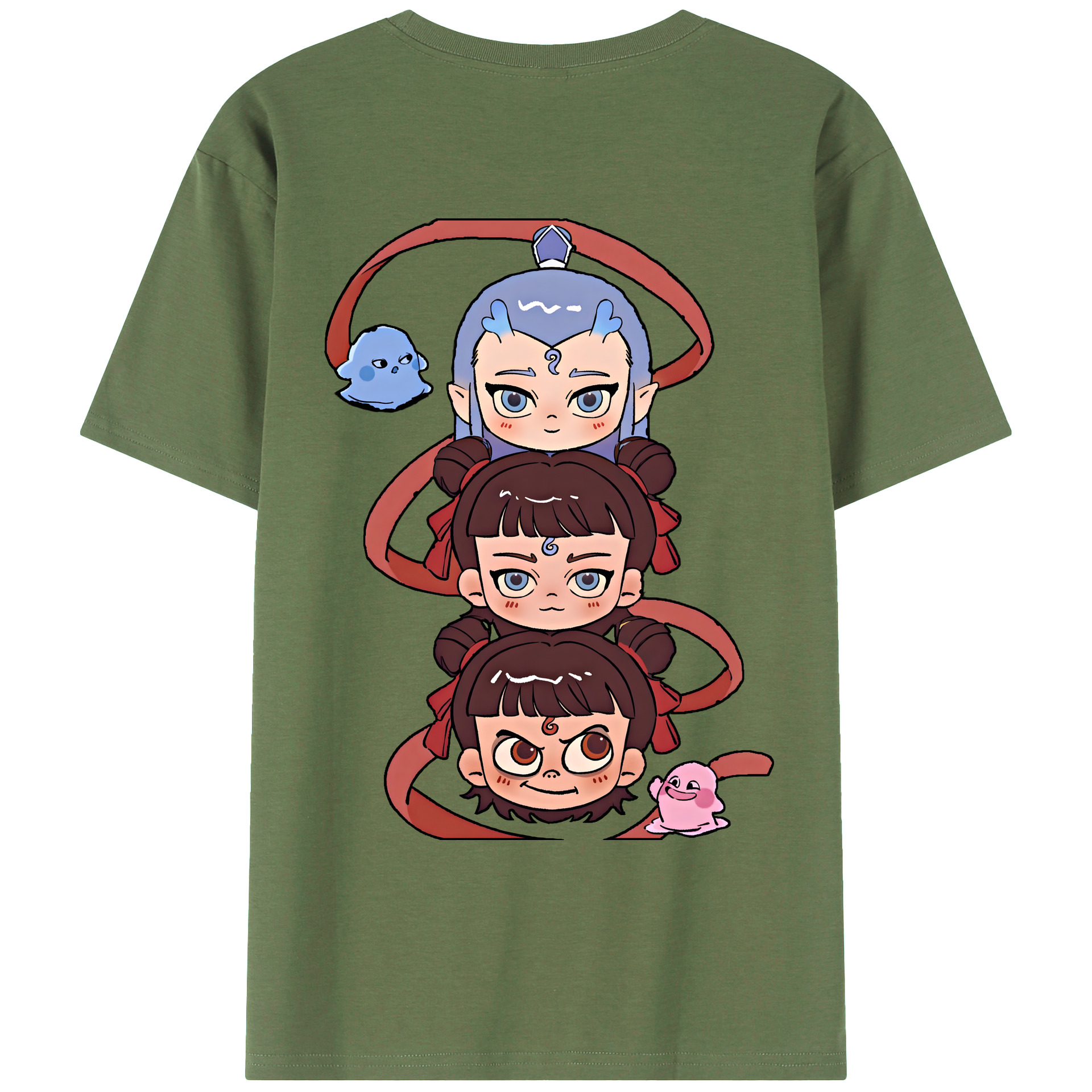 （画像用） Ne Zha 2 ナタ 魔童の大暴れ 綿100％ メンズ半袖Tシャツ（バックプリント） 通気性